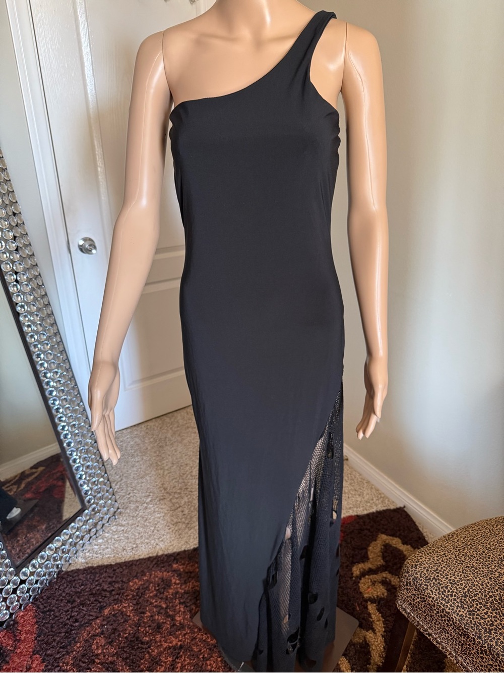 Black One-Shoulder Maxi Costume dress fishnet Inset